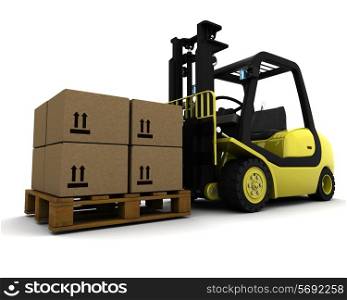 3D Render of Yellow Fork Lift Truck Isolated on White