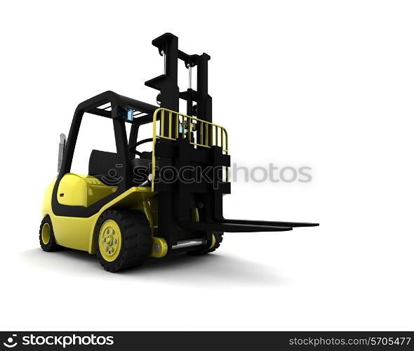 3D Render of Yellow Fork Lift Truck Isolated on White