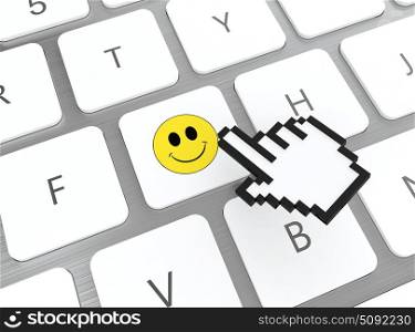 3D render of yellow smile symbol on keyboard