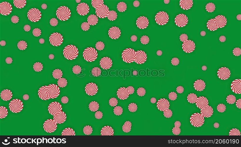 3D Render. Peppermint candy canes on green christmas background. Xmas and New Year&rsquo;s holiday concert. 3D Render. Peppermint candy canes on green christmas background