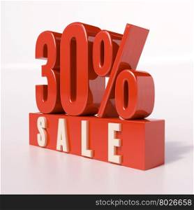 3d render: red 30 percent, percentage discount sign on white, 30% off, Illustration for sale actions