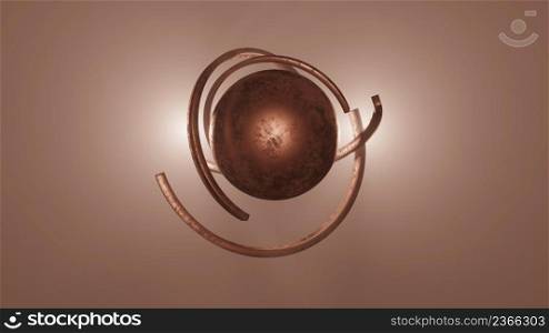 3d Render. Sci-fi object with glowing energy at center. Rotation metal sphere with chaotic structure. Futuristic shape. 3d Render. Sci-fi object with glowing energy at center. Rotation metal sphere