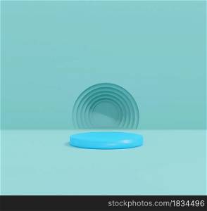 3d render studio with geometric shapes, podium on the floor. Platforms for product presentation, mock up background. Abstract composition in minimal design.