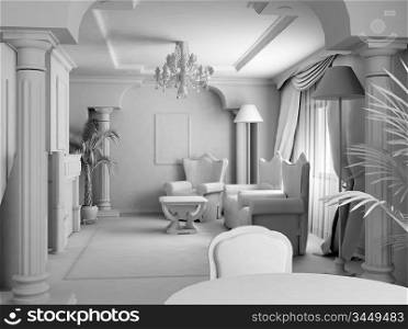 3D render. White room.