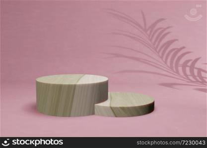 3D render Wood mockup with pink background, display showcase.