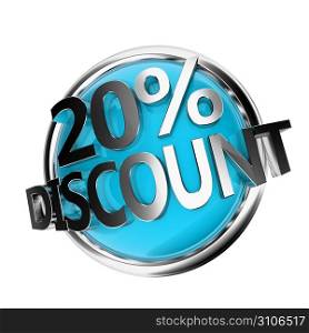 3d rendered blue discount button - 20%