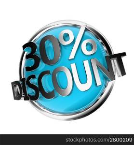 3d rendered blue discount button - 30%
