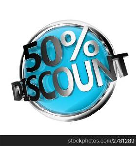 3d rendered blue discount button - 50%