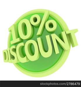 3d rendered, green 10 percent discount button