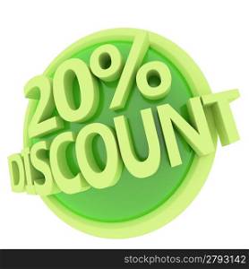 3d rendered, green 20 percent discount button