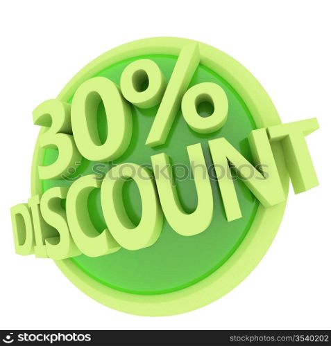 3d rendered, green 30 percent discount button