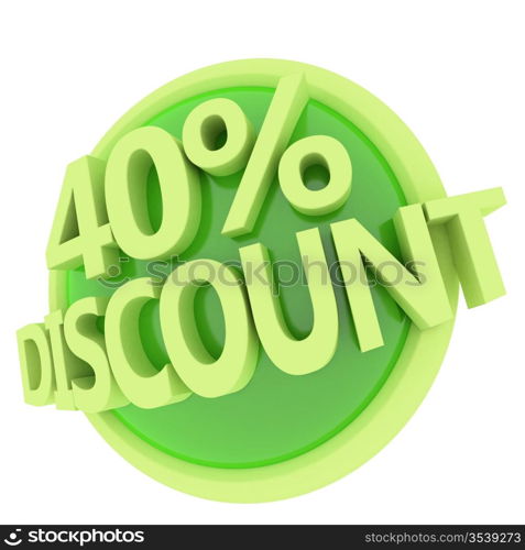 3d rendered, green 40 percent discount button