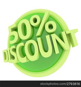 3d rendered, green 50 percent discount button