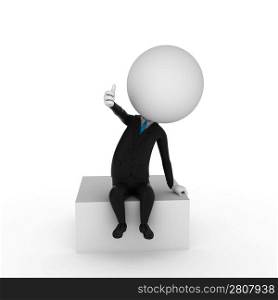 3d rendered illustration of a business guy sitting on a blank box