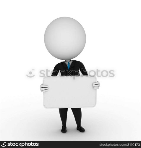 3d rendered illustration of a business guy with a blank sign