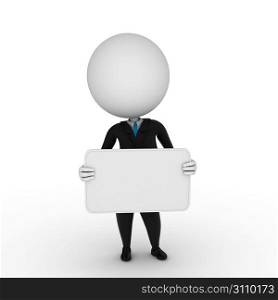 3d rendered illustration of a business guy with a blank sign