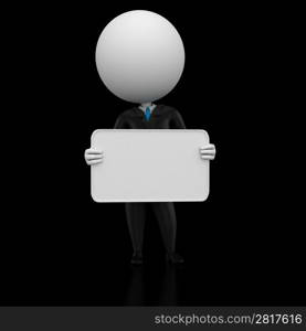 3d rendered illustration of a guy with a blank sign