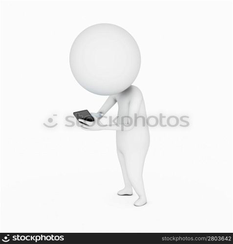 3d rendered illustration of a little guy and his phone