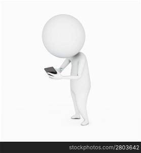 3d rendered illustration of a little guy and his phone