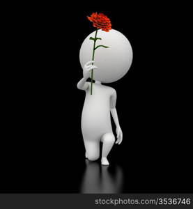 3d rendered illustration of a little guy holding a flower