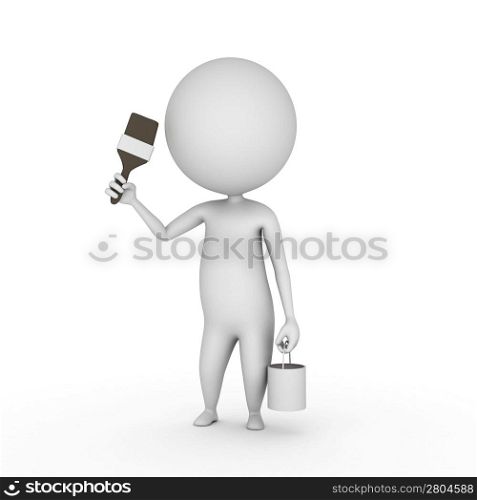 3d rendered illustration of a little guy with a brush