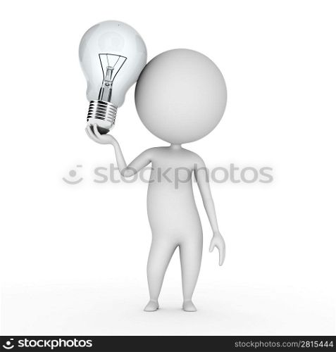 3d rendered illustration of a little guy with a bulb