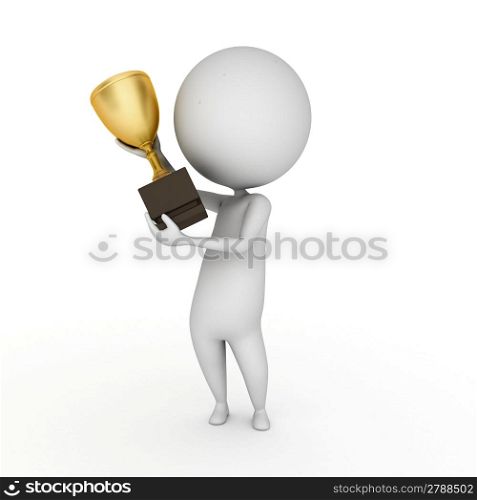 3d rendered illustration of a little guy with a cup