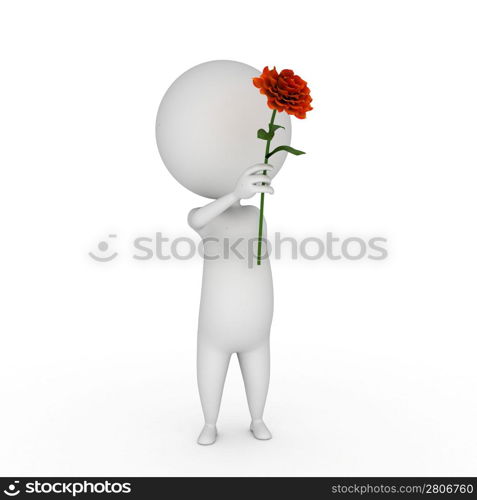 3d rendered illustration of a little guy with a flower