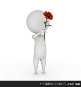 3d rendered illustration of a little guy with a flower
