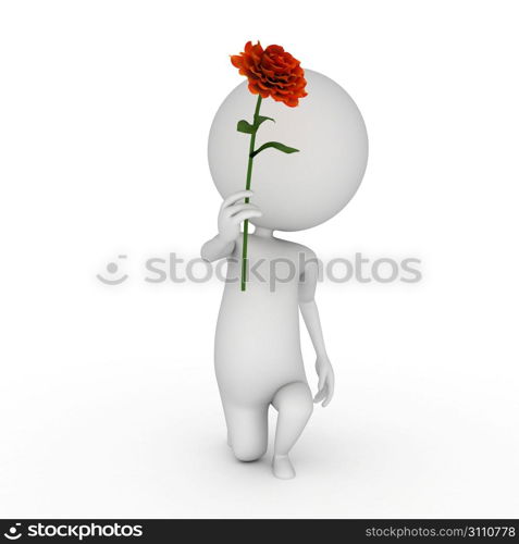 3d rendered illustration of a little guy with a flower