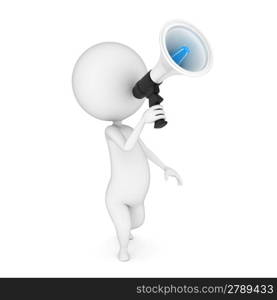 3d rendered illustration of a little guy with a megaphone