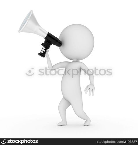 3d rendered illustration of a little guy with a megaphone