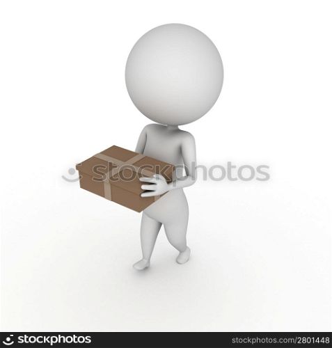 3d rendered illustration of a little guy with a package