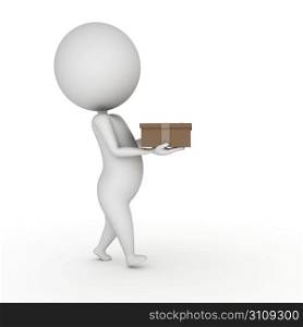 3d rendered illustration of a little guy with a package