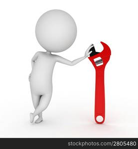 3d rendered illustration of a little guy with a wrench