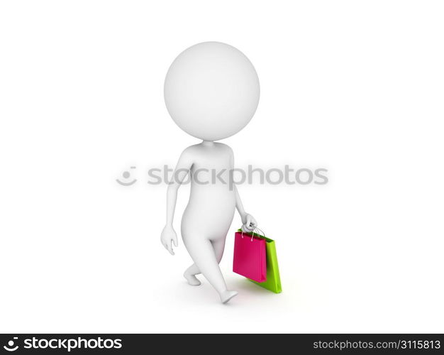 3d rendered illustration of a little guy with shopping bags