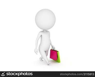 3d rendered illustration of a little guy with shopping bags