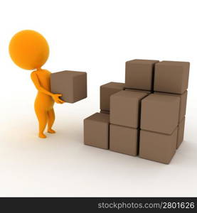 3d rendered illustration of a little guy with some packages