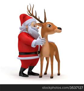 3d rendered illustration of a little santa and his reindeer