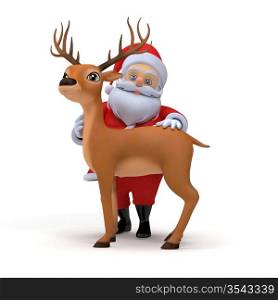 3d rendered illustration of a little santa and his reindeer