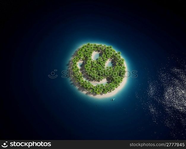 3d rendered illustration of a smiley-shaped island