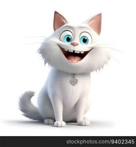 3d rendered illustration of a white cat cartoon character on white background