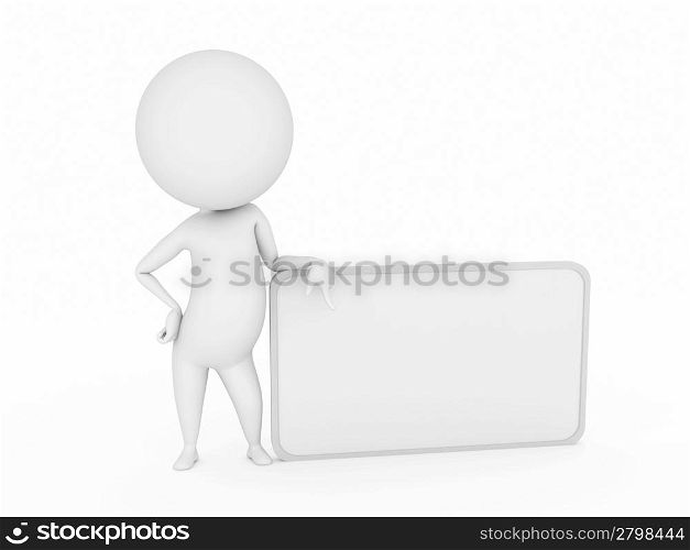 3d rendered little guy with a blank sign