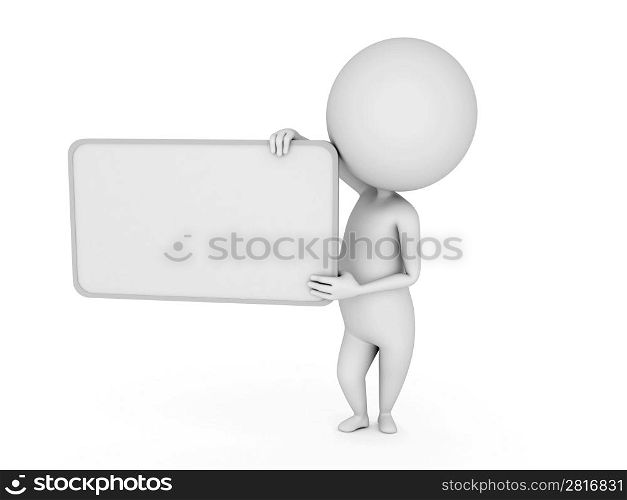 3d rendered little guy with a blank sign