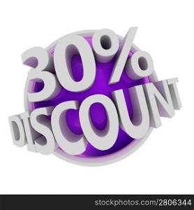 3d rendered purple discount button - 30%