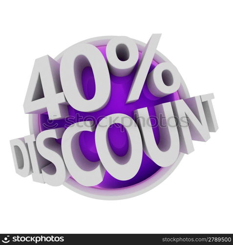 3d rendered purple discount button - 40%