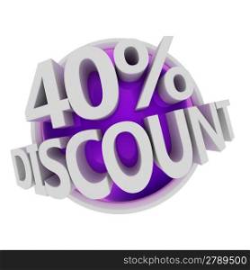 3d rendered purple discount button - 40%