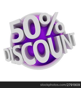 3d rendered purple discount button - 50%