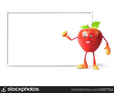 3d rendered red apple and a big sign