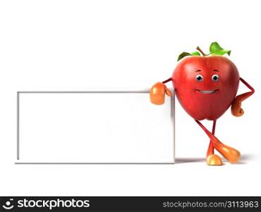 3d rendered red apple and a big sign
